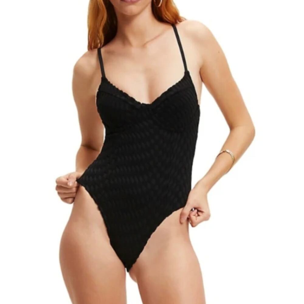 Good American Jacquard Show‎ Off One-Piece Swimsuit in Black 0